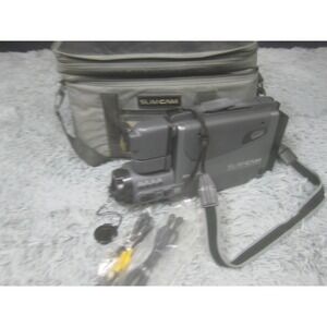 Vintage Sharp SlimCam VHS Camcorder 12x Zoom Gray Handheld Bag Case Cables